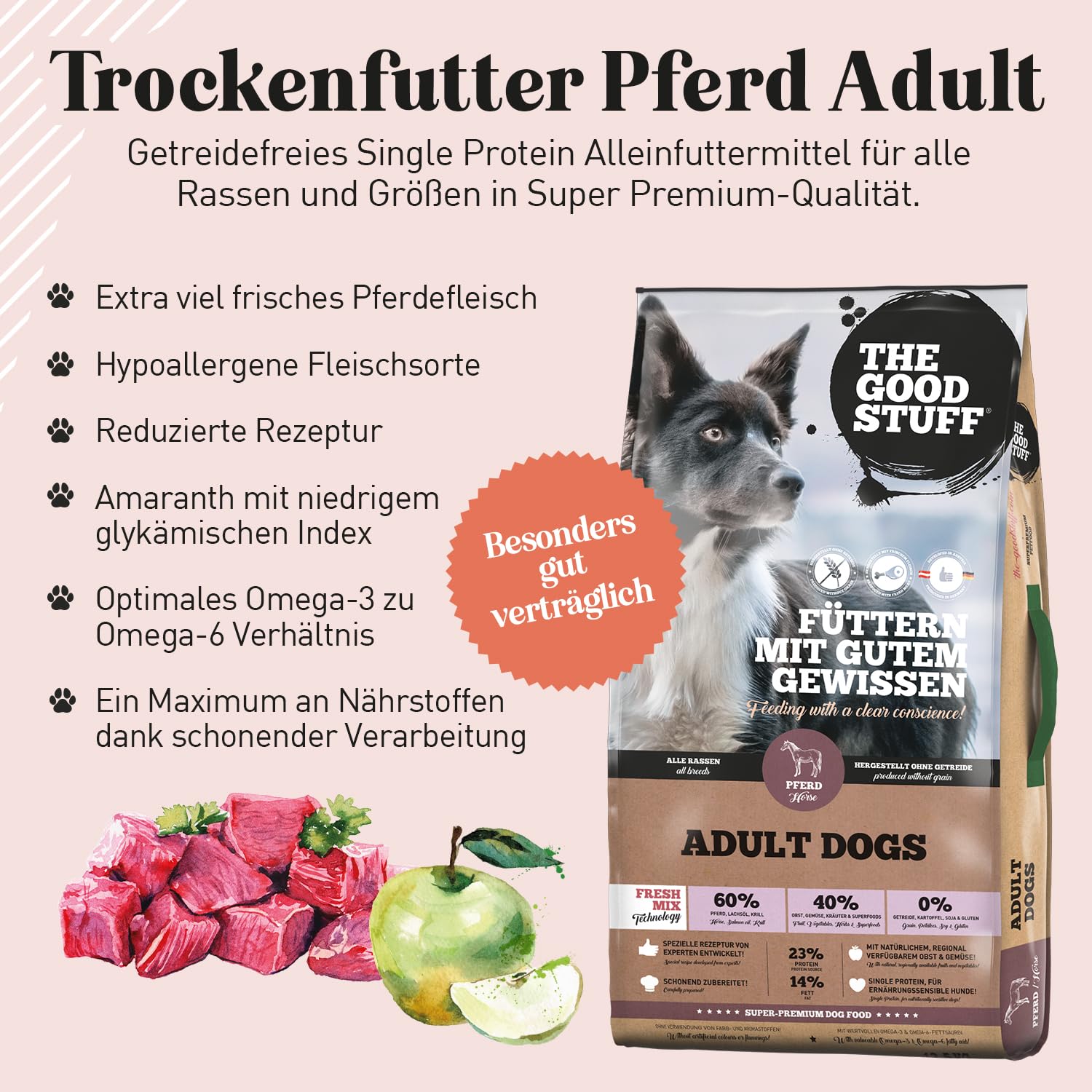 THE GOODSTUFF Pferd (Adult) 12,5 kg | Hochwertiges Hundetrockenfutter getreidefrei | Mit frischem Pferdefleisch | Hundefutter trocken für ausgewachsene Hunde | Super-Premium Trockenfutter für Hunde