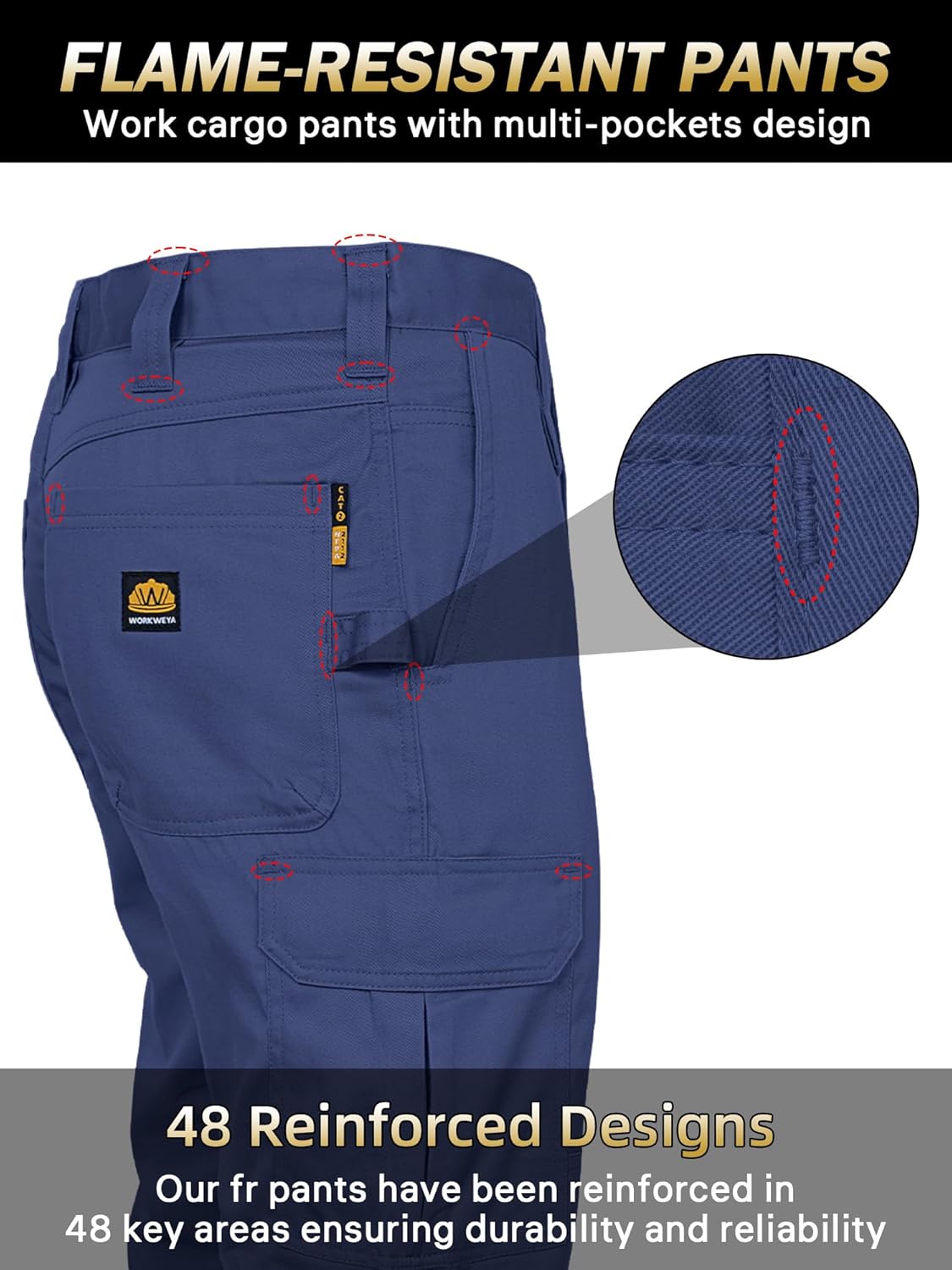 WORKWEYA FR Pants for Men 7.5oz 100% Cotton FR Pants Multi-Pocket FR Pant NFPA2112/CAT2