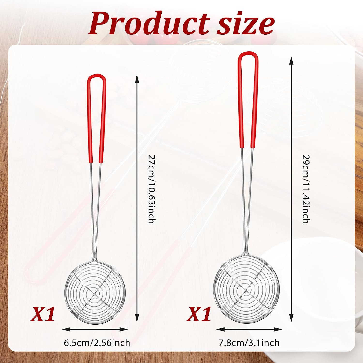 2 Sizes Stainless Steel Spider Strainer Spoon Boba Spoons Hot Pot Strainer with Handle Ladle Wire Cooking Skimmers Spoon with Handle for Hot Pot, Meatball, Kitchen Baking Oil Filter