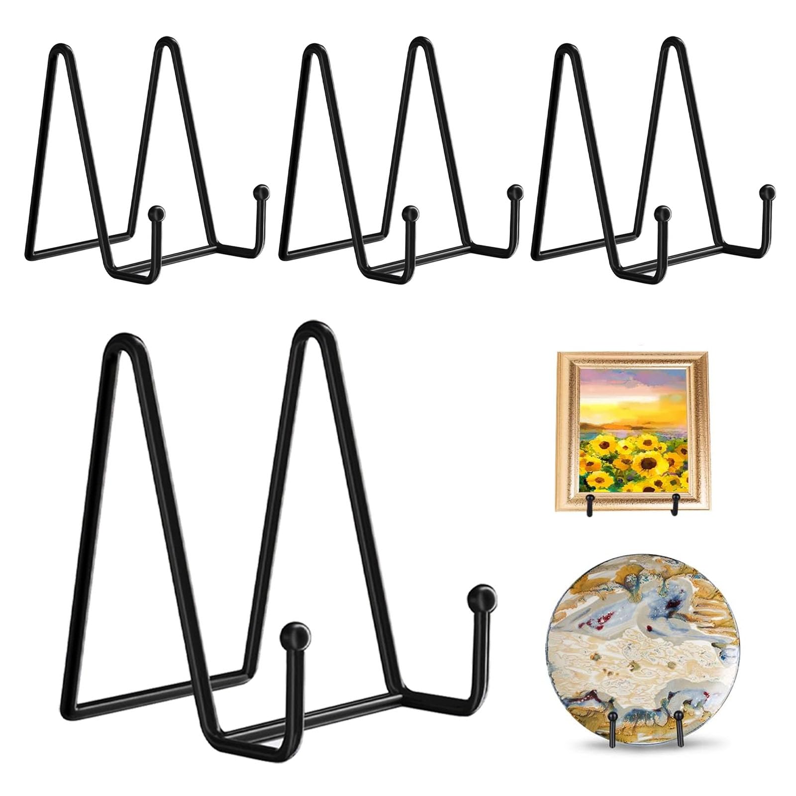 Hiuyavy Black Plate Holder Easel Display Stand, 4Pcs 3 Inch Metal Plate Stands, Plate Stands For Display Tabletop Picture Stand For Photo Pictures Decorative Dish (Black)