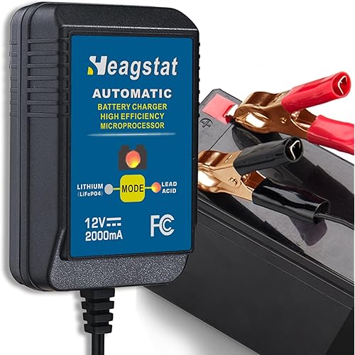 12V 2A Lead-Acid & LiFePO4 Automatic Trickle Battery Charger/Maintainer for Car, Motorcycle, ATV, Lawn Mower, Boat More