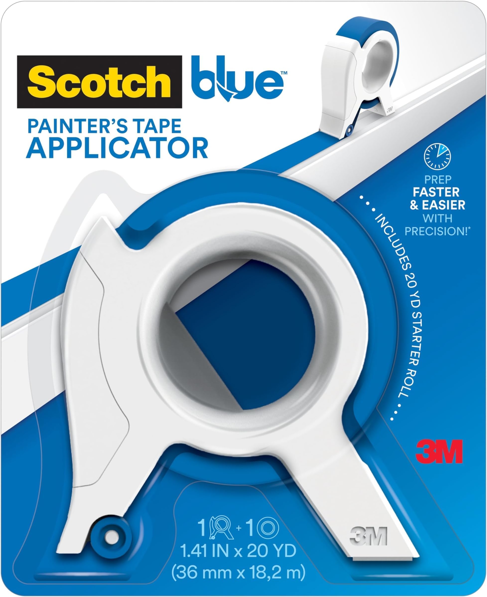 ScotchBlue Painters Applicator,Applies Painter's Tape in Continuous Strip,Paint-Tape Applicator for Trim,Windows and Door Frames,1.41 Inches x 20 Yards,1 Starter Roll,(Pack of 6)