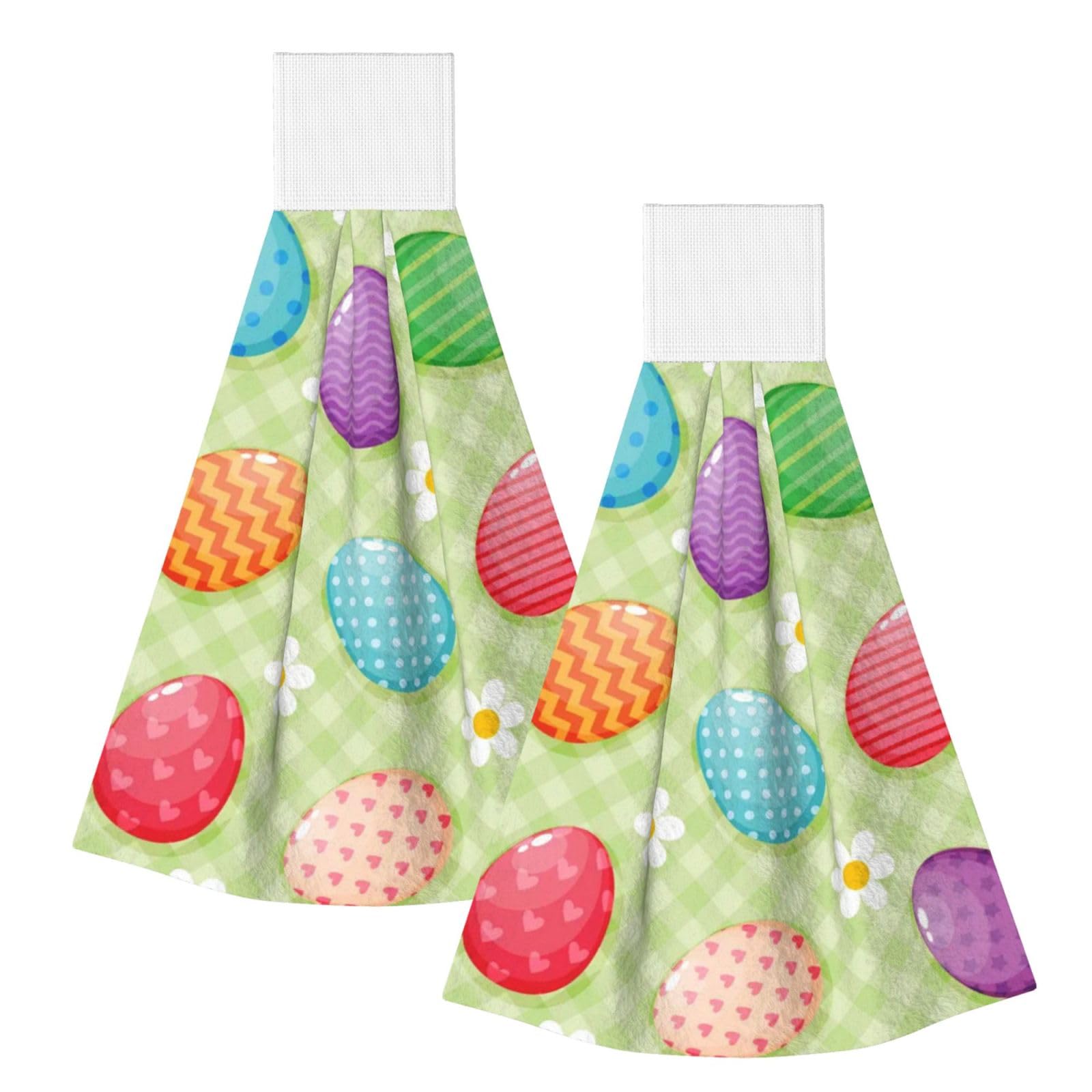 DOPKLNA Happy Easter Colorful Easter Eggs, 2 Pcs Hanging Coral Fiber Hand Towels for Bathroom, Absorbent Kitchen Towels