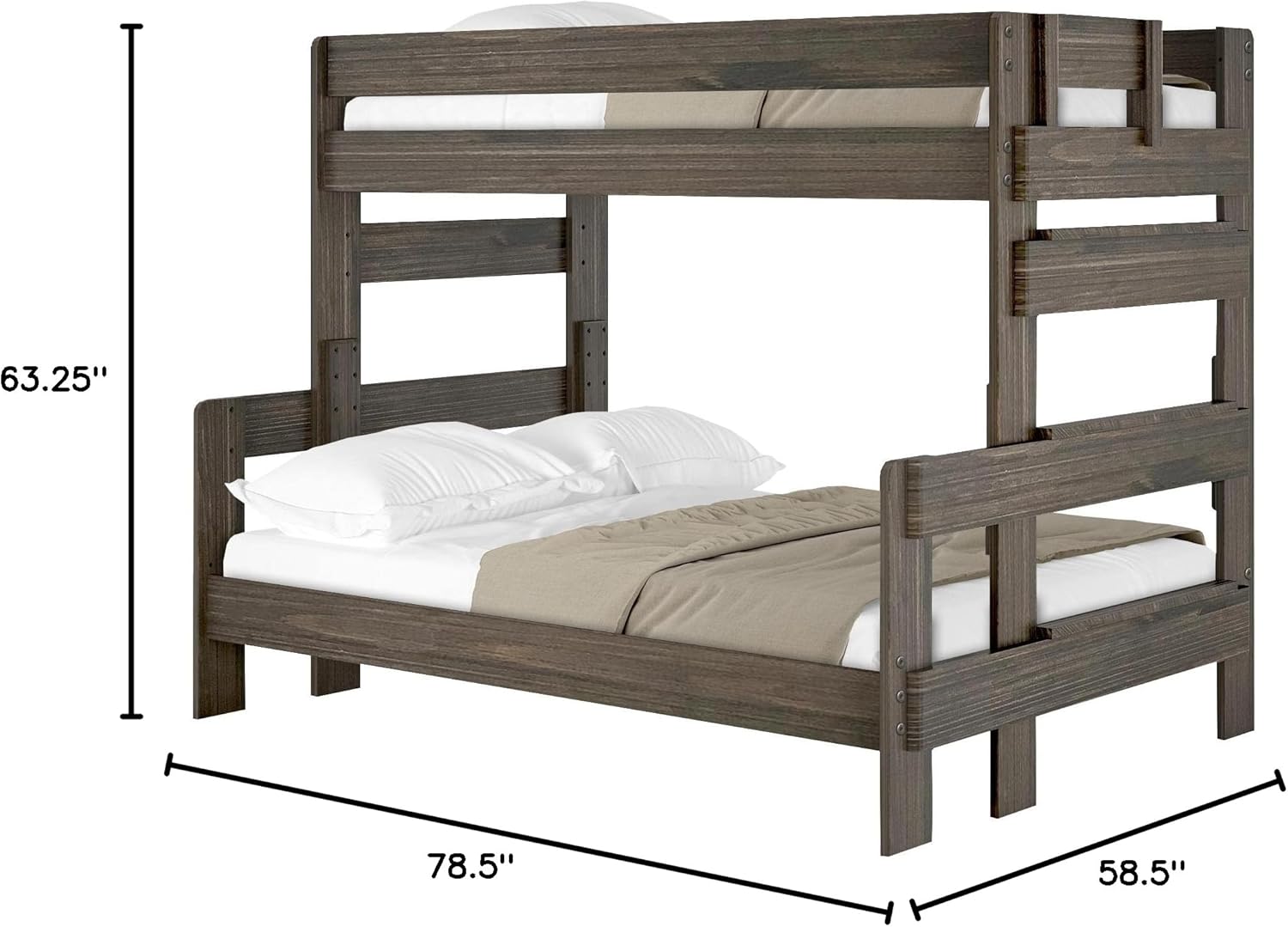 Plank+Beam Rustic Wood Bunk Bed, Solid Wood Twin XL-Over-Queen Bed Frame, Heavy-Duty Bunk Bed for Adults, No Box Spring Needed, White Wash