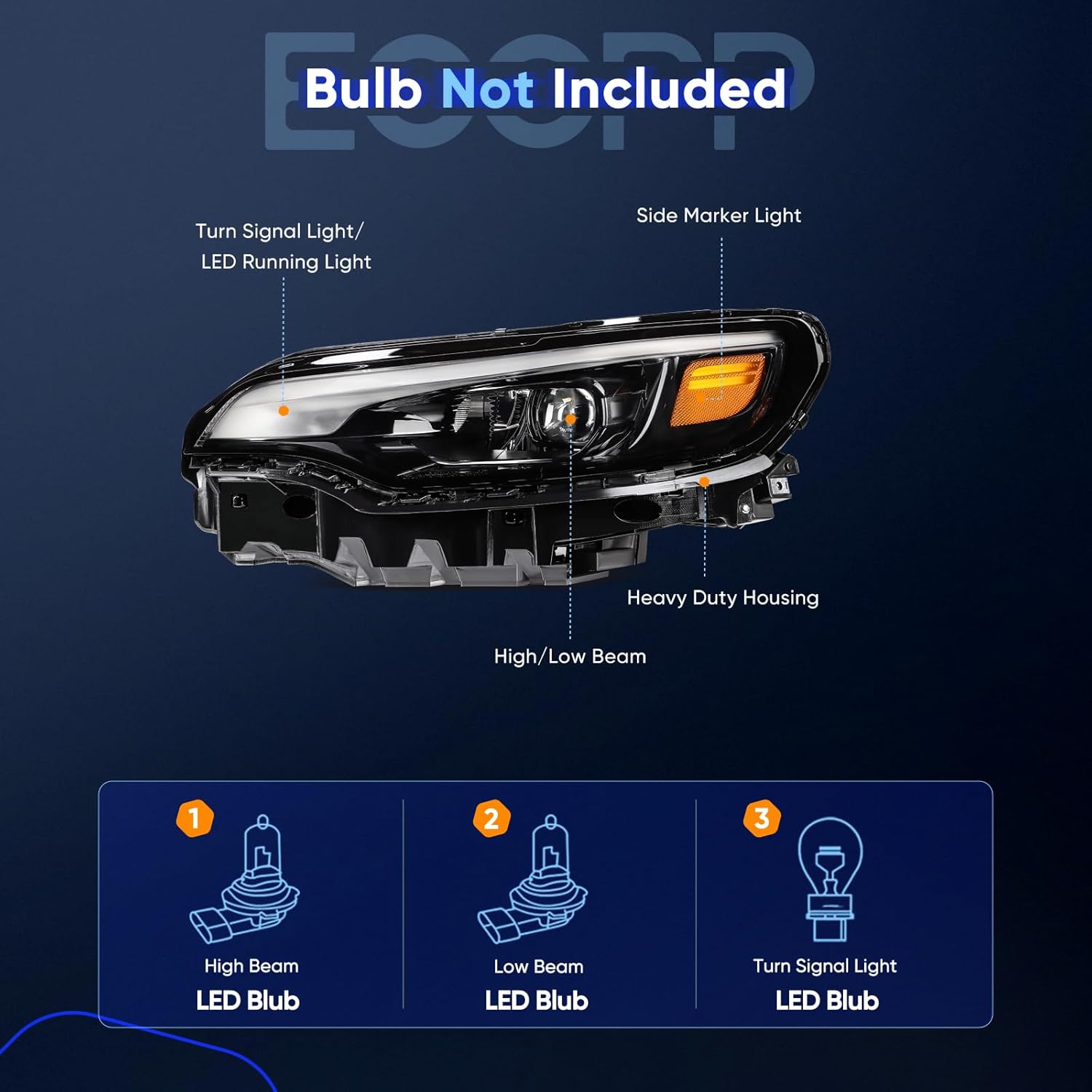 ECCPP Headlight Assembly Fit for Jeep for Cherokee 2019-2021 Left Headlamp Black Housing Amber Reflector 68275945AH