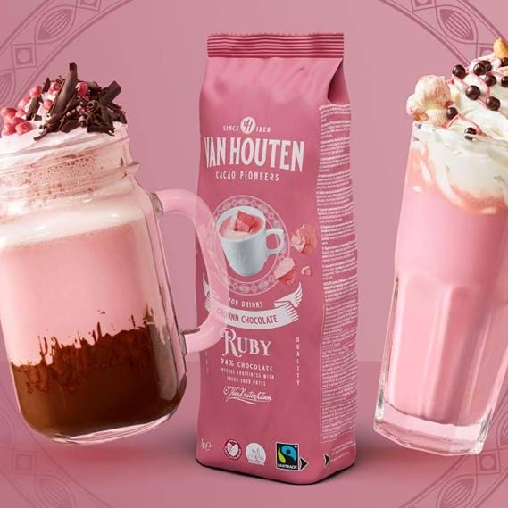 Van Houten Ruby Ground Chocolate For Drinks 1kg. 94% Chocolate