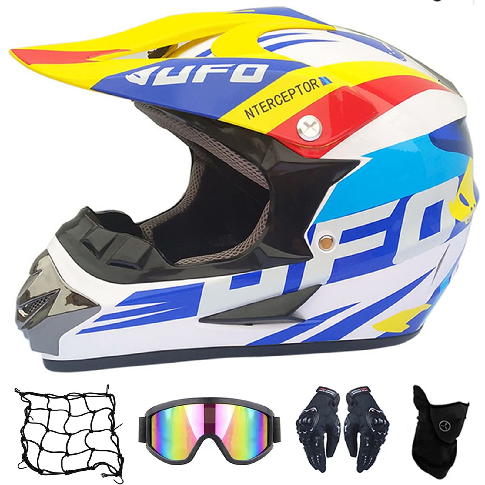 MRDEAR Fullface Motocross Helmet With Goggles Gloves Mask Motorcycle Net Adult Motorcycle Helmet Cross Helmets Mountain Bike Off Road MTB Cross Country Helmet ATV For Men Women Blue White M - View #8