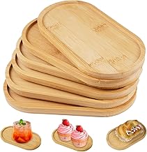 6 Pieces Small Bamboo Tray, 17.5 x 8.8 x 1 cm, Oval Natural Mini Bamboo Tray, for Cakes, Cups, Coffee, Dessert, Fruits, Candles, Cosmetics, Small Items, Bathroom, Kitchen and Living Room