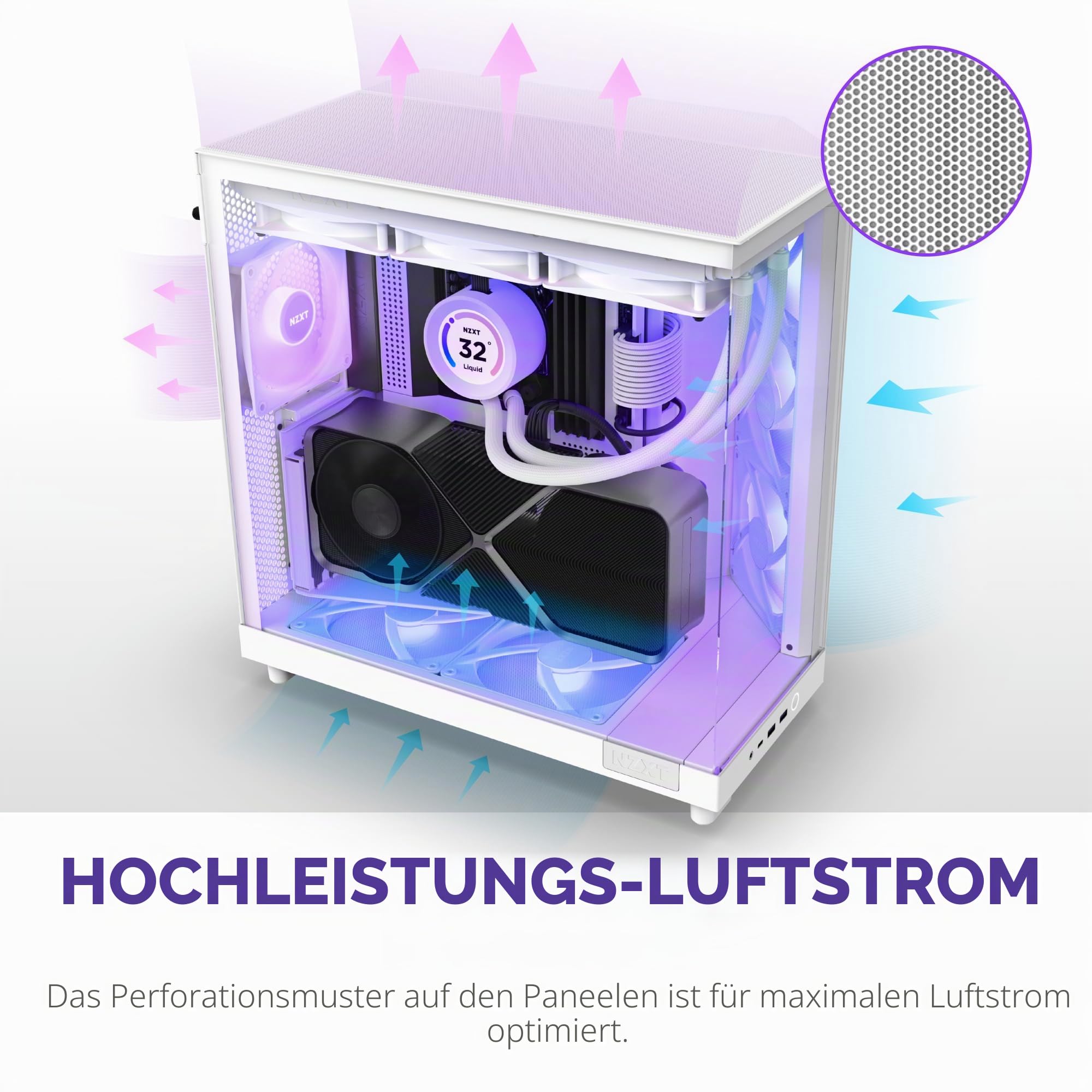 NZXT H6 Flow RGB Mid-Tower Gehäuse, 3x120mm RGB-Lüfter, Weiß