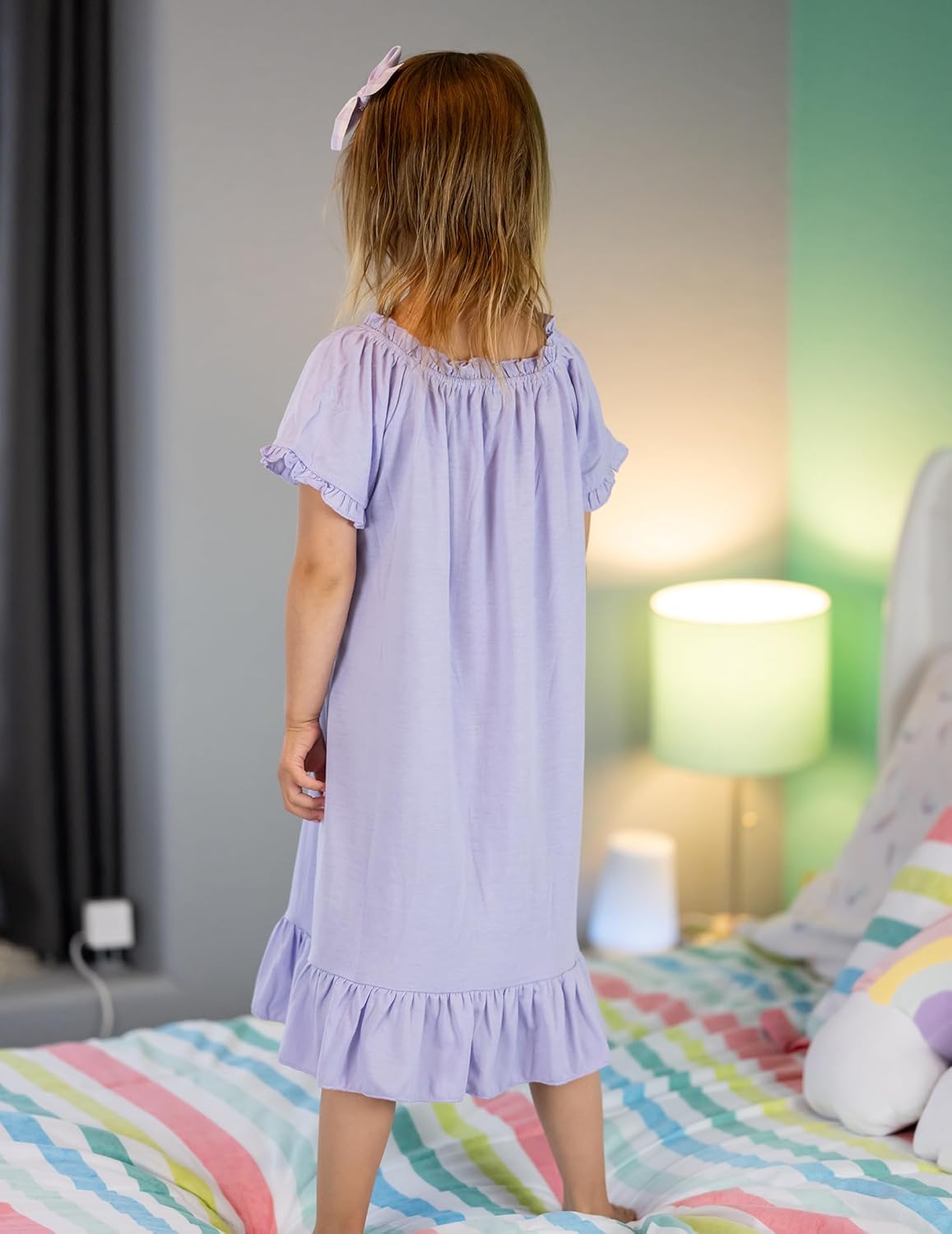 Arshiner Girls Nightgowns Sleepwear Short Sleeve Victorian Pajama Dress Soft Princess Sleepshirt for 3-12 Years Kids - Image 3