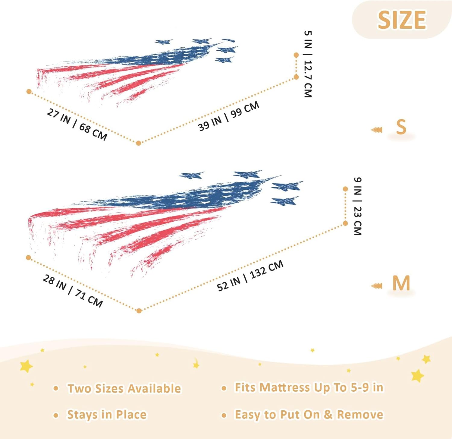 Plane American Flag Crib Sheets Soft Breathable Fitted Cotton Baby Crib Sheets Mattress Cover for Girl Boy, 52" x 28" x 9"