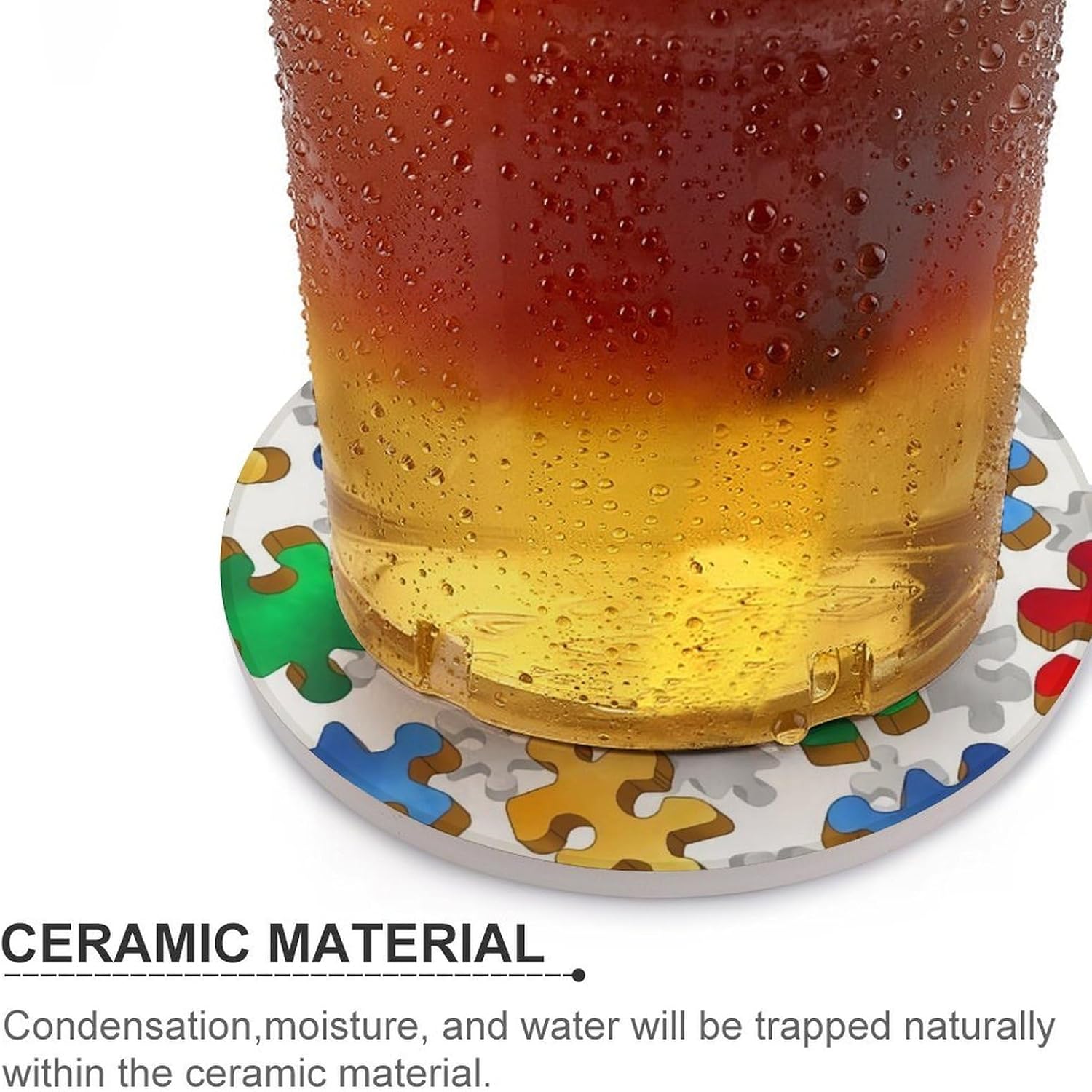 Autism Puzzle Circular Ceramic Absorbent Coaster, Suitable for Various Cups 6PCS