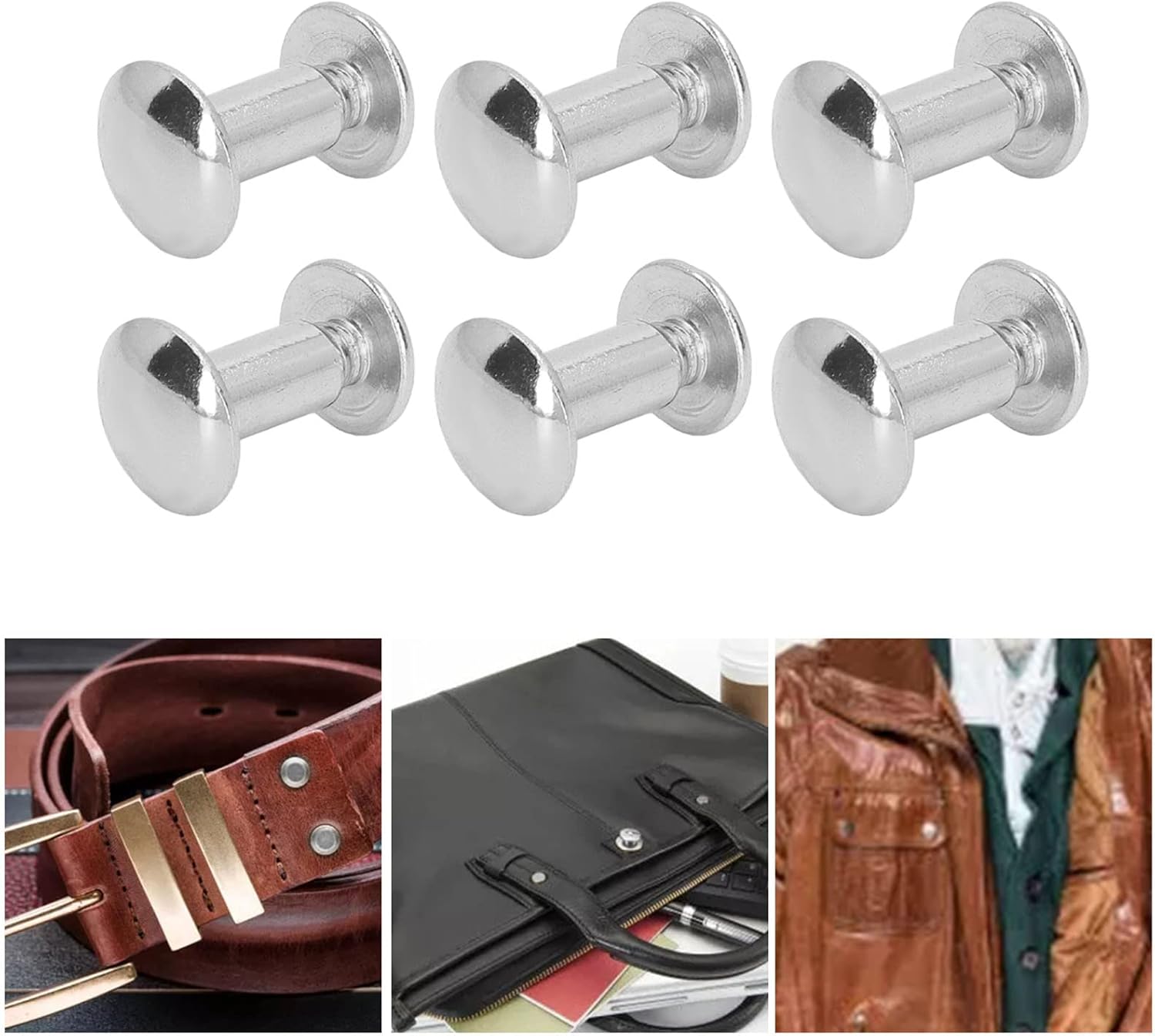 200 Set 10mm 12mm Brass Leather Rivet Kit, DIY Book Binding Screws, Hard Thick Uniform Coating Chicago Screws for Photo Album Craft (Silver)