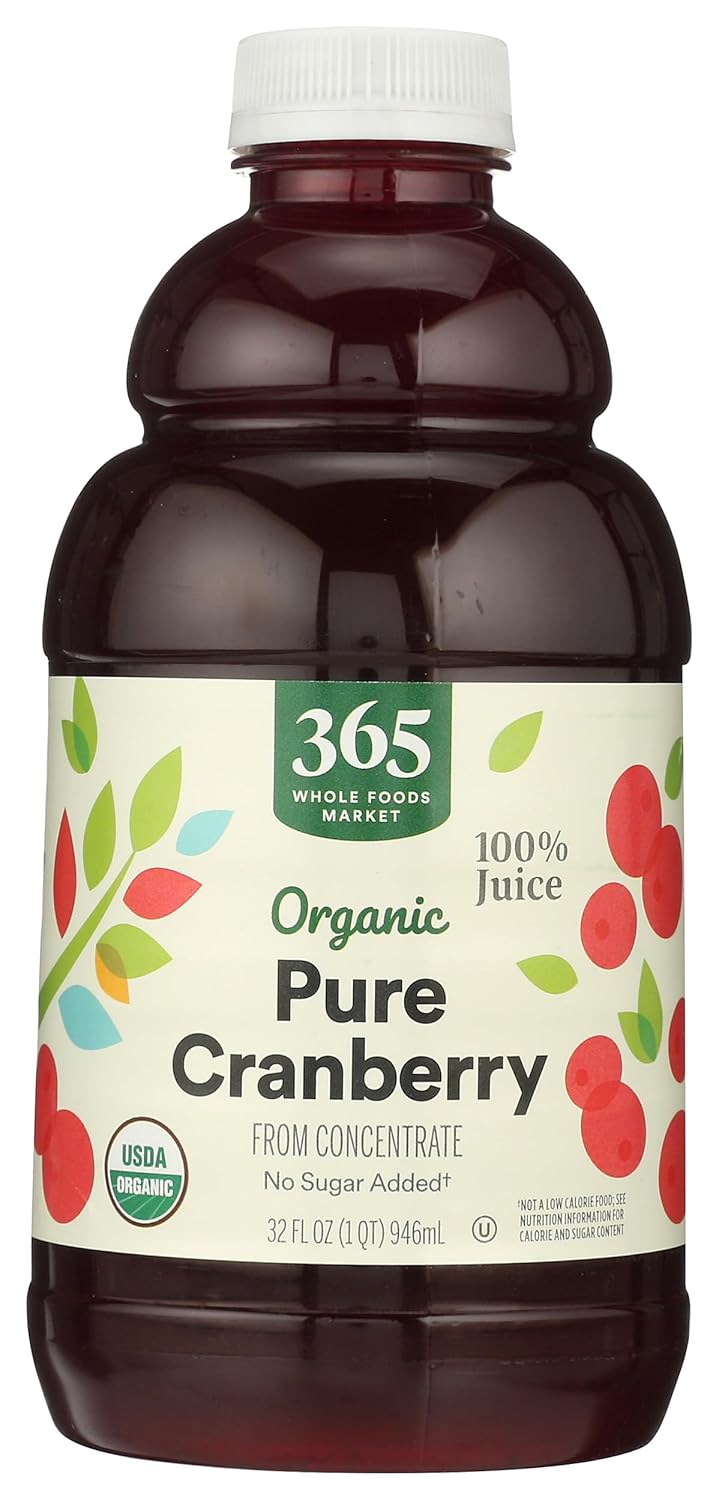 365 Whole Foods Market Organic Pure Cranberry Juice, 32 Fl Oz - No Sugar Added, Naturally Refreshing