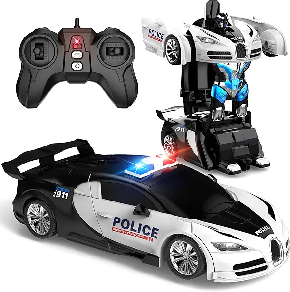 AONEPTR Remote Control Car, One-Click Becoming Robot Transforming Toys Car for Boys, Smooth Deformation, Demo Mode, 360° Rotation, Easy to Use, 2.4GHZ, LED Light, RC Cars for Christmas, Kids, White