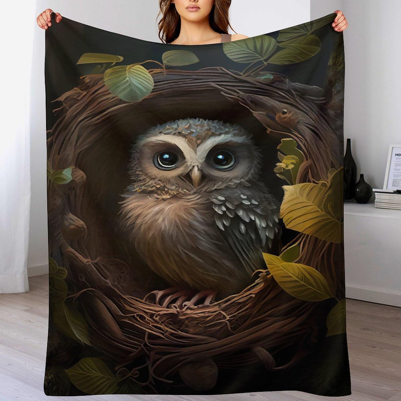 Couverture polaire en flannel hibou 140x180cm plaid doux canapé et lit