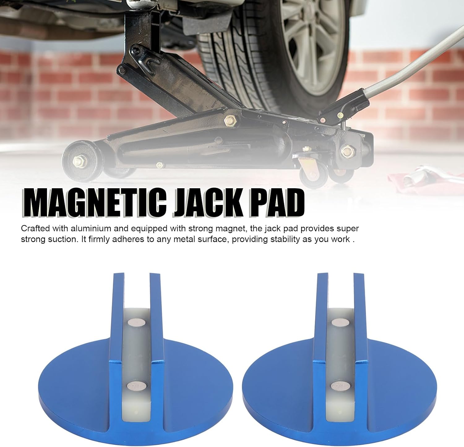 2PCS Universal Magnetic Jack Pad, Pinch Weld Jack Adapter with Large Slotted Aluminum Jack Puck Pinch Weld Frame Rail Adapter for Cars