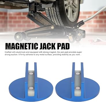 Universal Magnetic Jack Pad, 2PCS Slot Width 0.4 Inch Aluminum Jacking Puck Pinch Weld Frame Rail Adapter for Vehicles Most Pinch Weld at Least 3 Inches(Blue)