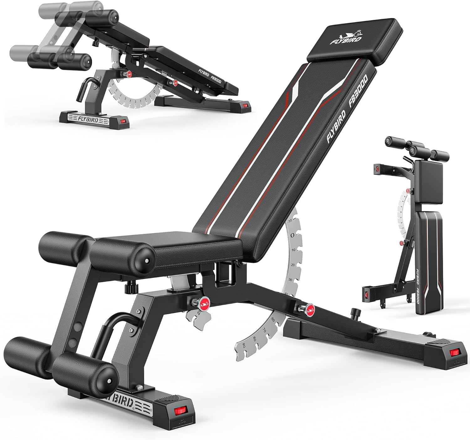 FLYBIRD Multi-Functional Weight Bench for Home Gym,Heavy Duty Adjustable Weight Bench,Vertical Storage,Space-Saving Workout Bench with 544KG Weight Capacity (Black/Red)
