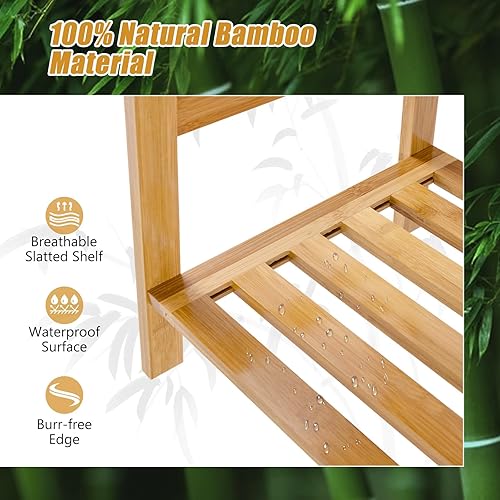 Miniatura 7 de HAPPYGRILL Estantería de bambú de 4 niveles, estantería abierta independiente para libros, soporte multifuncional para exhibición de flores, estante