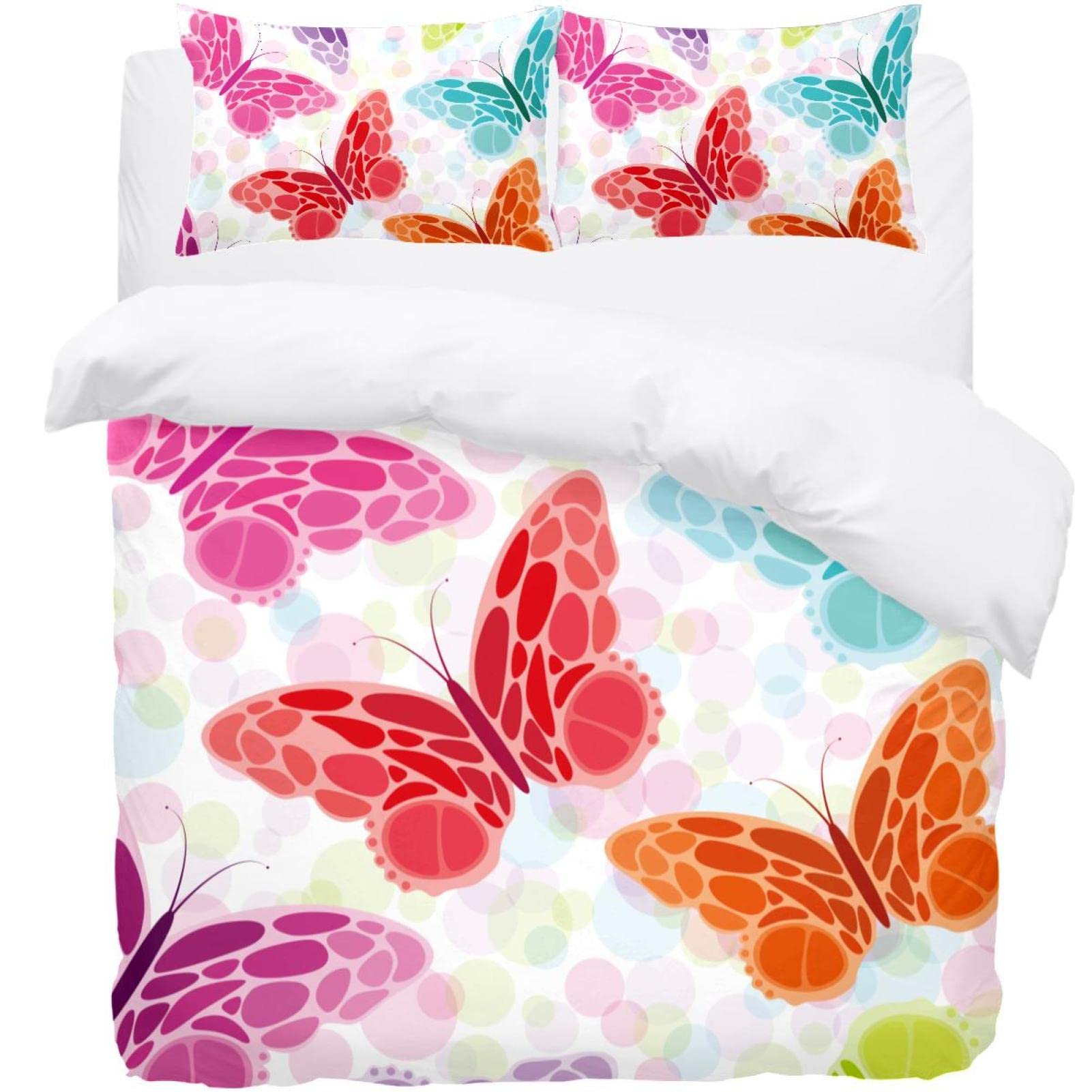 Parure de lit 3 pièces housse de couette papillons aquarelle grand lit double