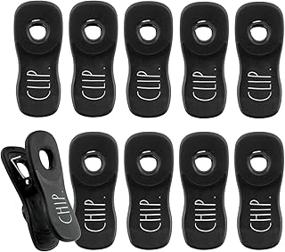 Rae Dunn Bag Clips with Magnet - Food Clips, Chip Clips, Bag Clips for Food Storage with Air Tight Seal Grip for Bread Bags, Snack Bags and Food Bags, Pack of 10, Black