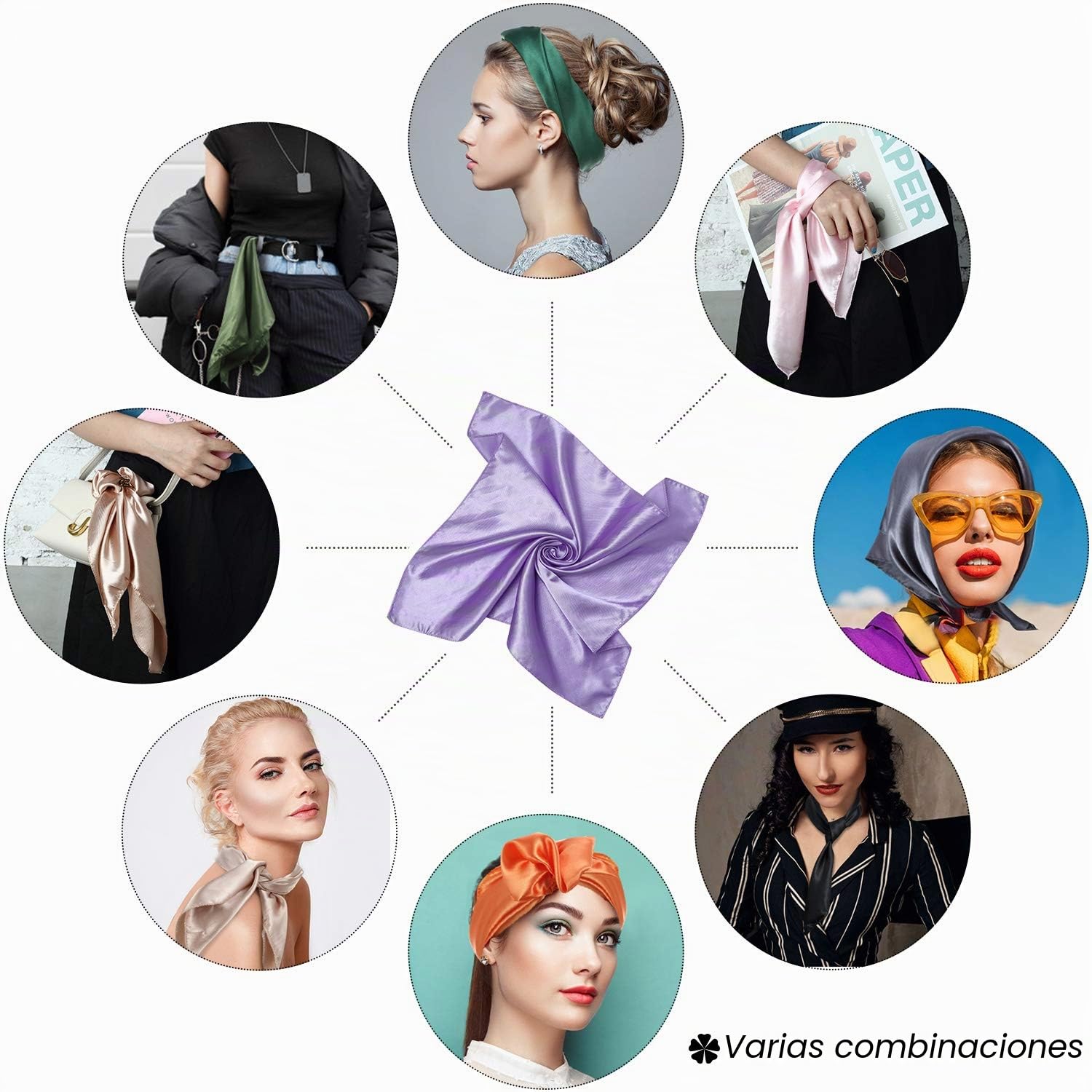 15 Piezas Bufanda de Cuello Cuadrada de Mujeres Pañuelo de Cuello de Colores Sólidos Mixtos Bandana de Cabeza