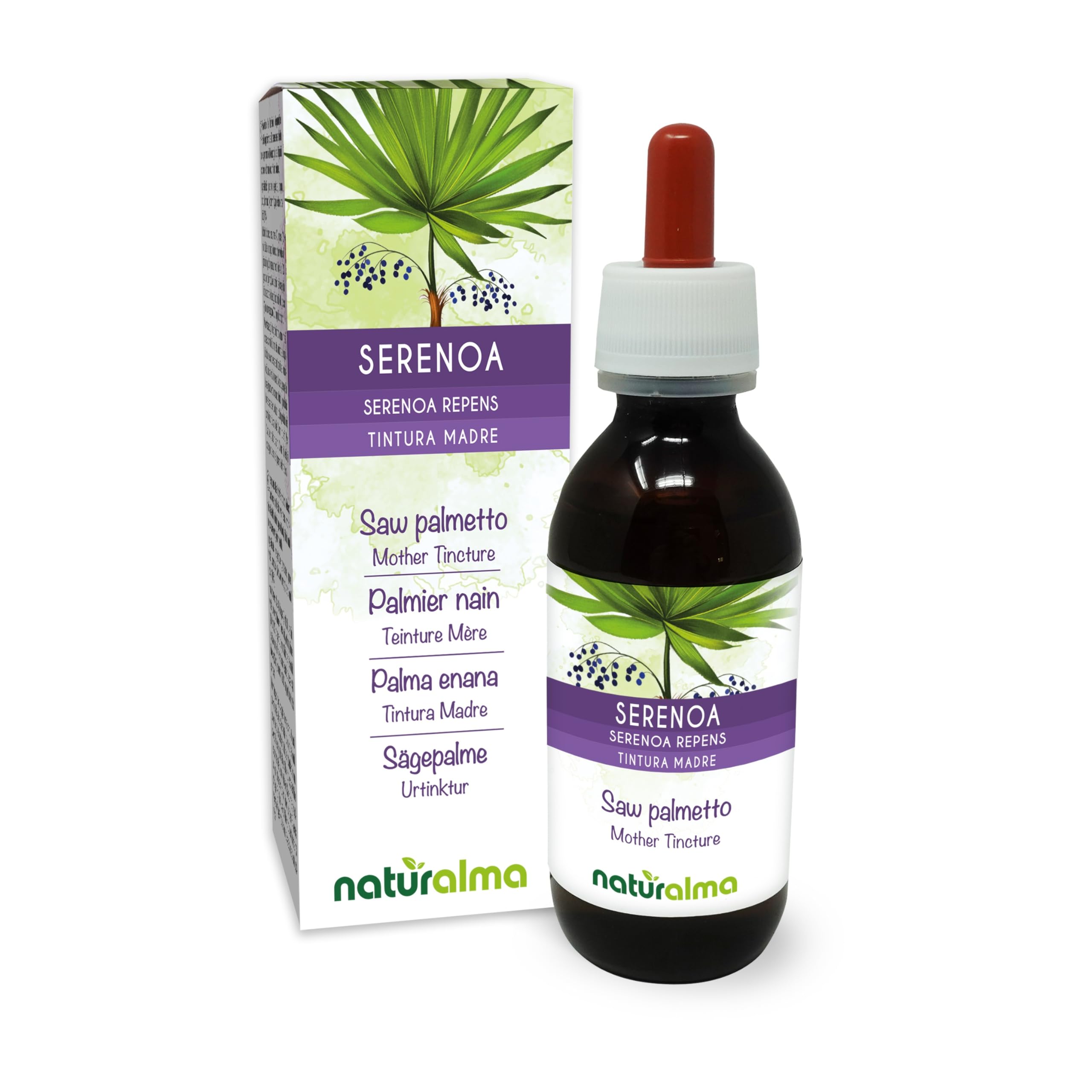 Serenoa o Palma nana (Serenoa repens o Sabal serrulata) frutti Tintura Madre analcoolica Naturalma - Estratto liquido gocce 120 ml - Integratore alimentare - Vegano