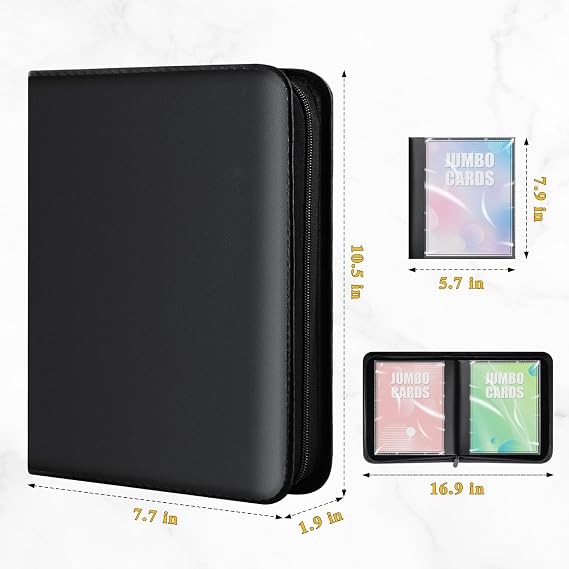 Jumbo Card Binder 60 Pockets - WITHYU Ringless PU Leather Album for 5.7 x 7.9 Oversized Cards, Premium Storage for MTG & TCG Promo Collections (Black)