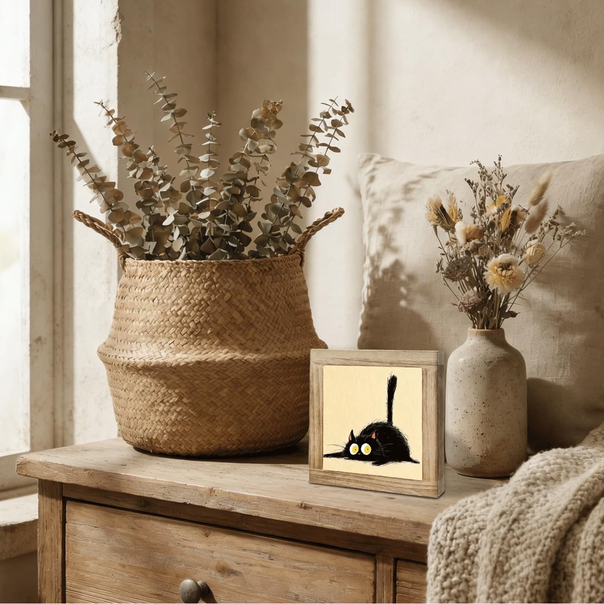 Black Cat Art Decor, Funny Cat Painting Framed Wooden Box Sign for Home Office Desk Shelf Bedroom Living Room, Cat Lover Gift, Pet Lover Gift image 5