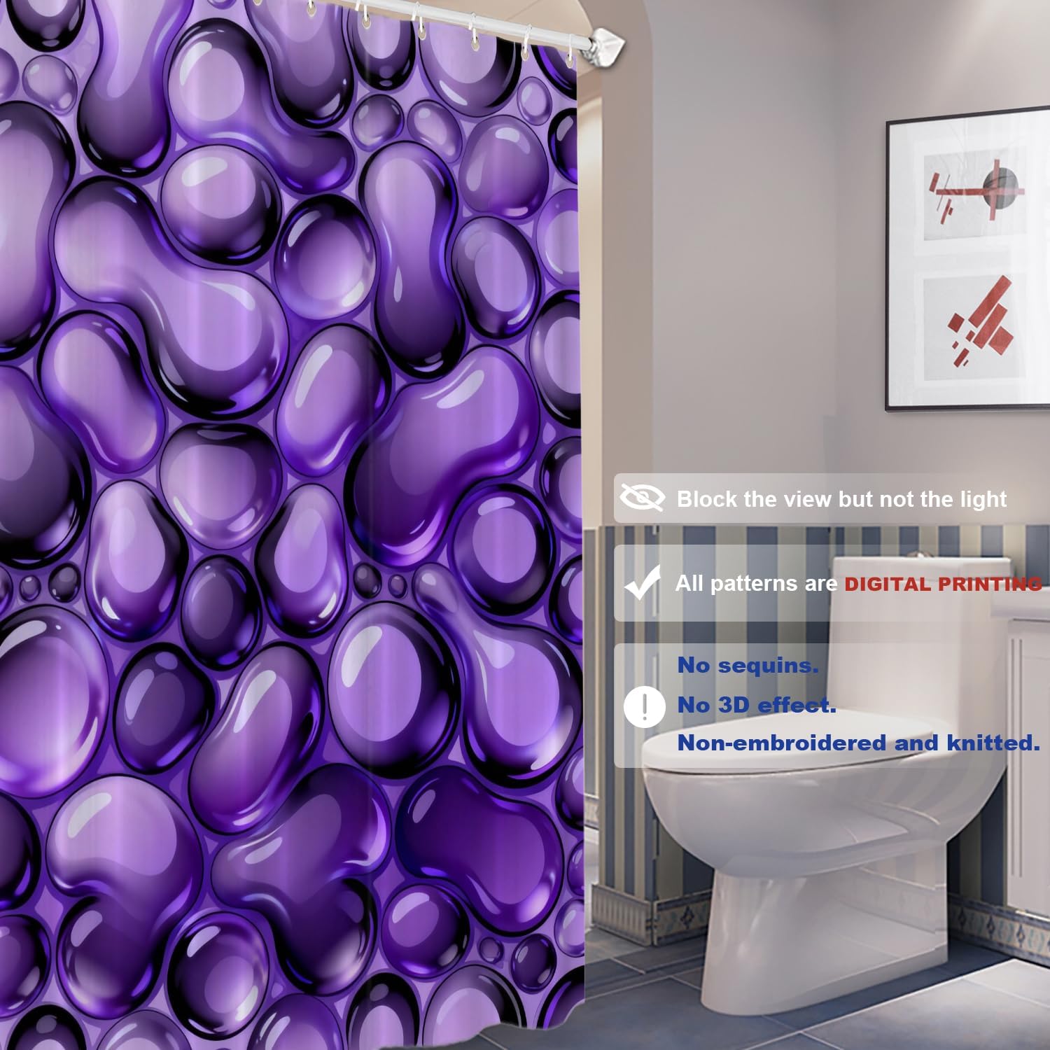 Batmerry Purple Stripes Decor Shower Curtain,Leopard Fur Abstract Colorful Textures Bathroom Decor Polyester Plastic Rings Quick-Drying Waterproof for Bathtubs/Bathroom, 72x72 inches