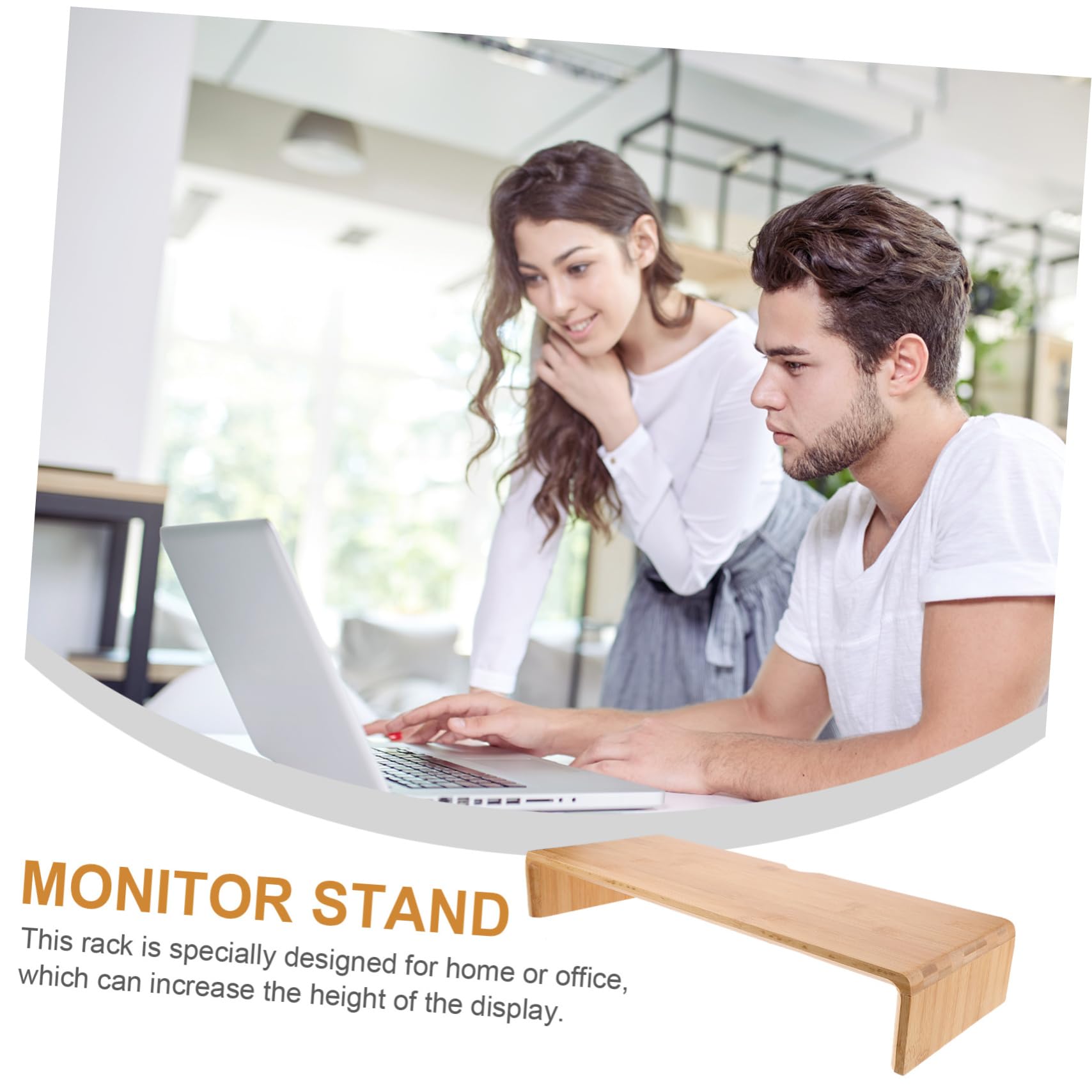 Rialzo per Monitor da Scrivania in bambù Beige, Supporto Ergonomico Il Benessere Visivo e Postura Comoda, per Casa e Ufficio