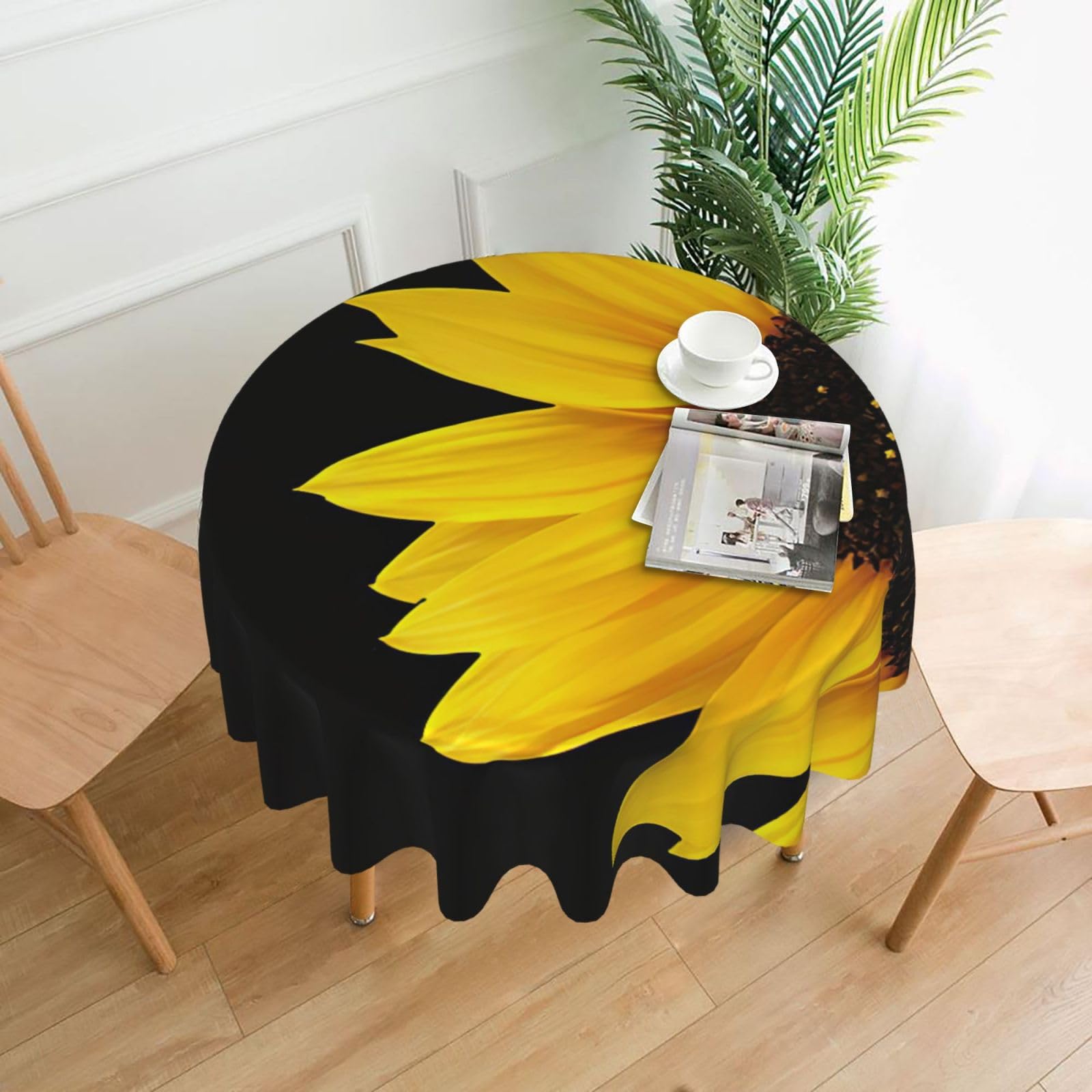 Zcmkjlg Wild Flower Sunflower Print Quick Ship Round Tablecloth 60in Polyester Washable Cover for Dining Room