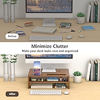 Vista 5 de Soporte elevador para monitor con organizador de almacenamiento de escritorio con agujeros de refrigeración, estante elevador de bambú