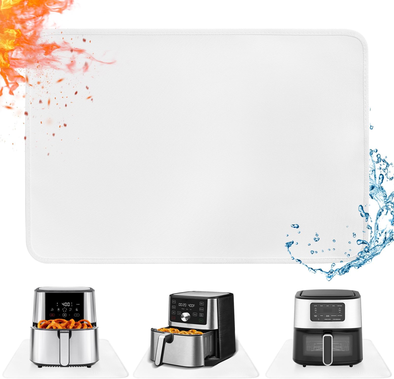 Heat Resistant Mat for Air Fryer, 16 x 20in Heat Resistant Mat for Countertop, Fireproof Silicone Countertop Protector Appliance Slider for Air Fryer, Coffee Maker, Toaster, Oven White