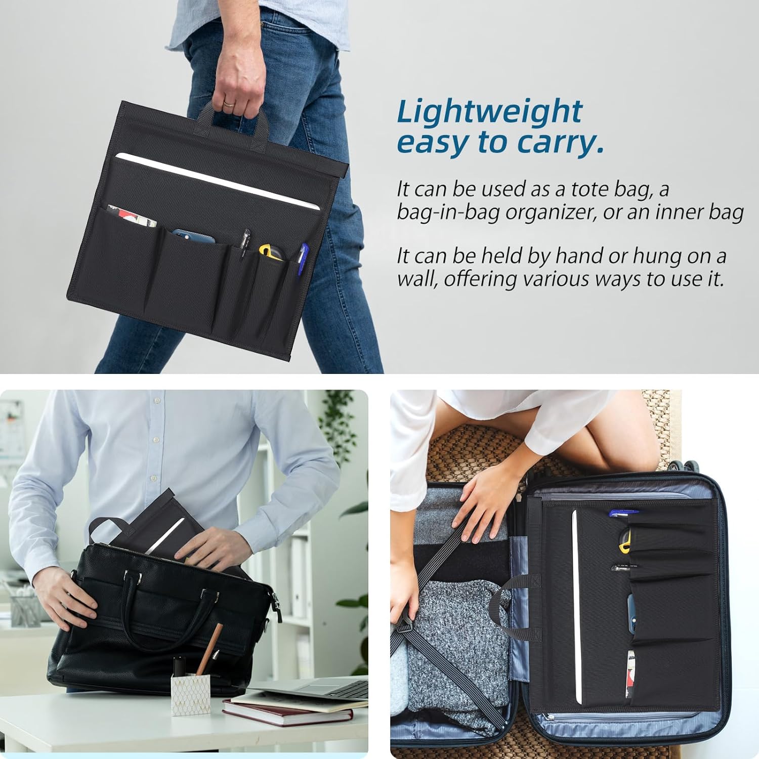 MASTLU Under Desk Hanging Storage Bag, Desk Organizer Storage, Office Side Storage Bag, Compatible with A4 Files, Detachable Handle Design, No Assembly Required, For Office Home School