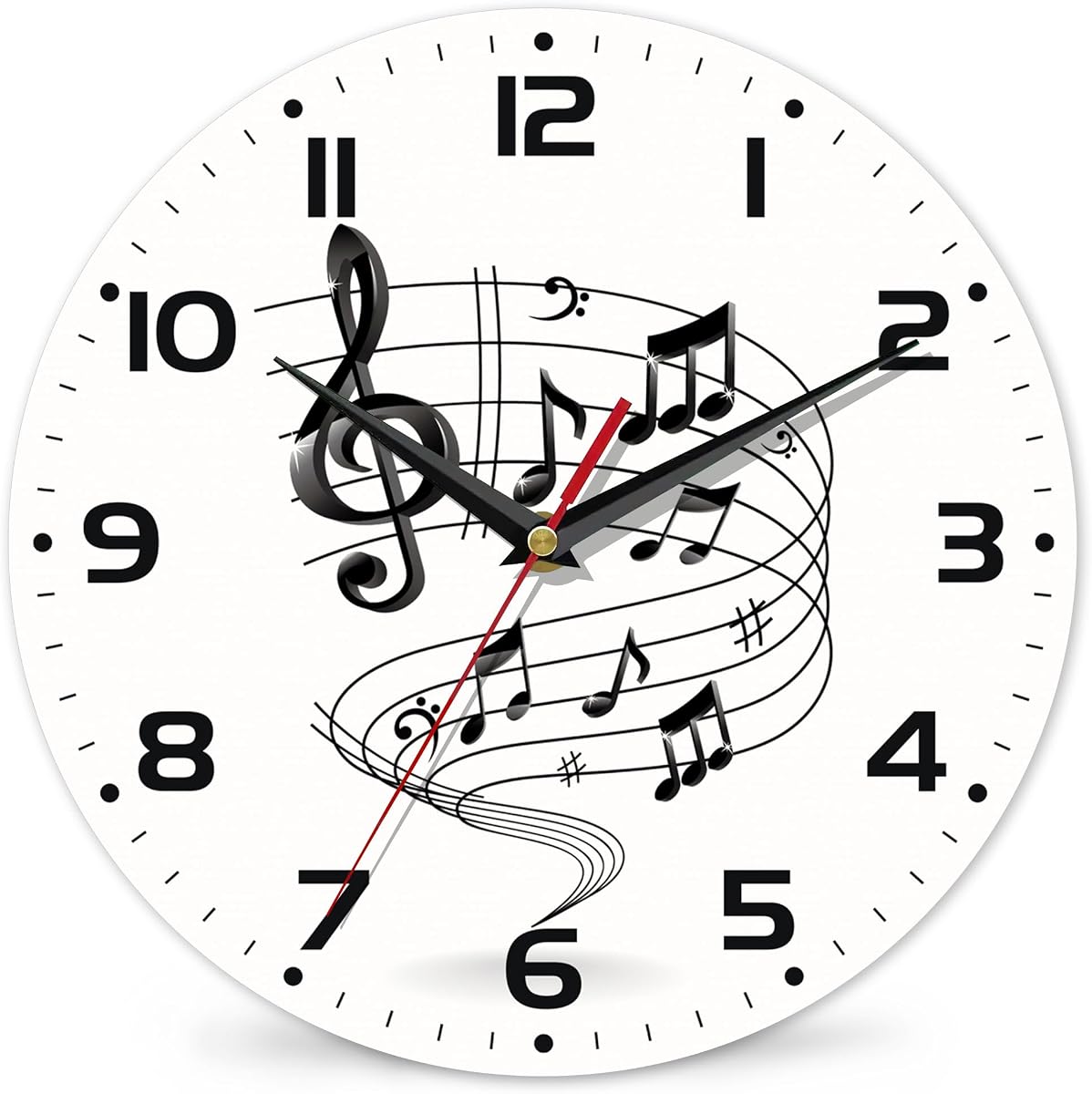Music Notes Wall Clocks Wooden Wall Clock Art Hanging Clocks Silent Non-Ticking Wall Clock Battery Operated Round Home Arabic Numeral Decorative Wall Clocks 10 Inch