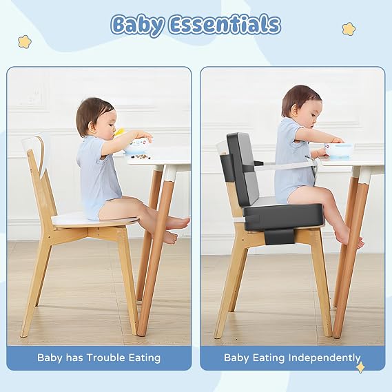 Booster Seat for Kitchen Chair with Backrest and Safety Buckles | Toddler Booster Seat for Dining Table, Non-Slip Portable Dining Seat, High Chair Alternative for Home & Travel