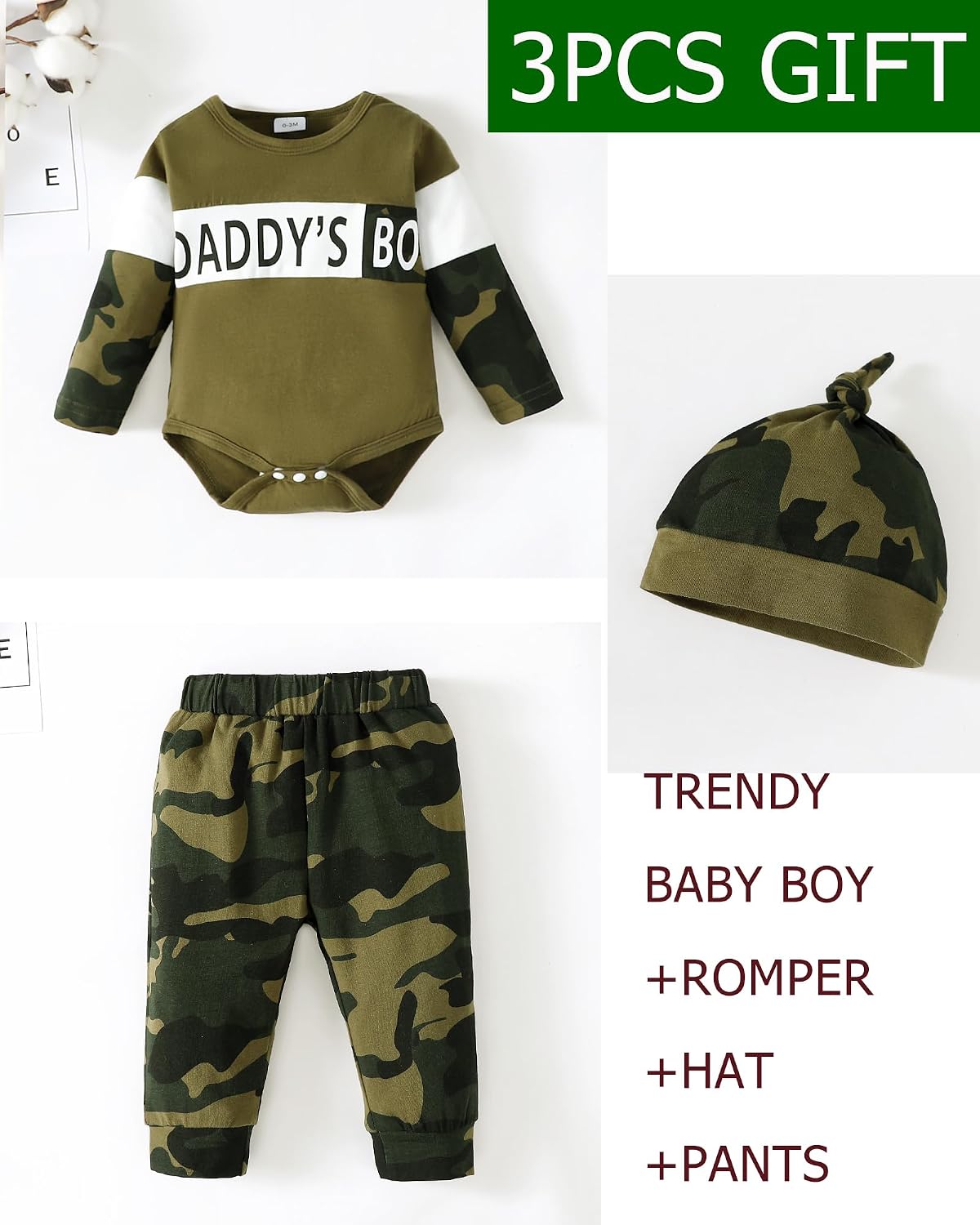 SUNNY PIGGY Baby Boy Clothes Infant Fall Outfits Romper 3Pcs Clothing Set image 2