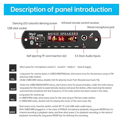 DC6-16V Bluetooth Decoder Board MP3 Player 2*30W 2 Channel Stereo Amplifier Car Integrated Module Multi-Purpose