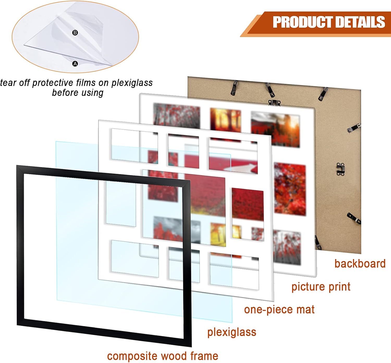 PHAREGE 2 Pack Collage Picture Frames for Wall, Large Family Multi Picture Frame with 9 Openings, Displays One 8x10 Six 4x6 and Two 4x4 Photos, Black