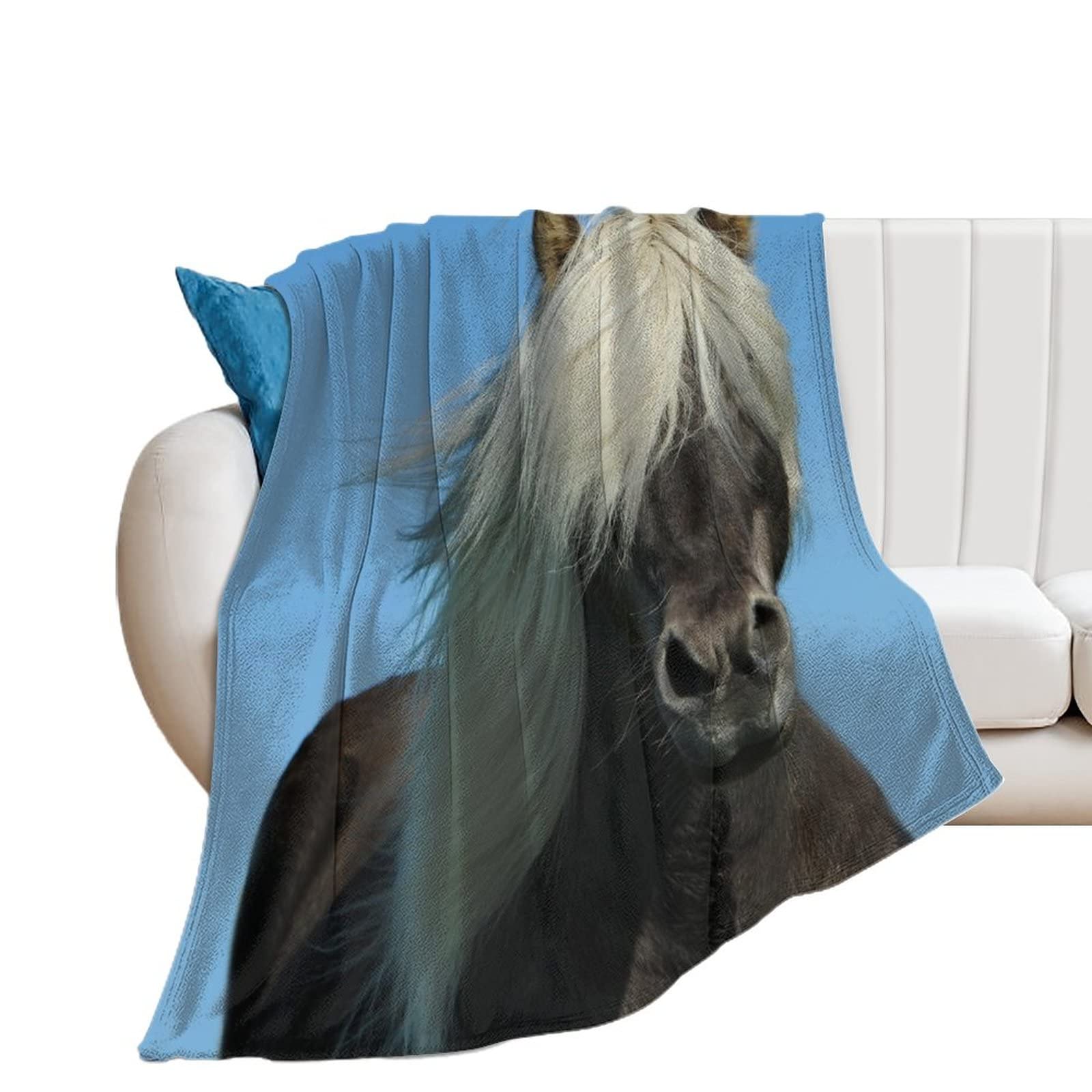 Plaid canapé flanelle au toucher cachemire avec motif équestre élégant 130x150