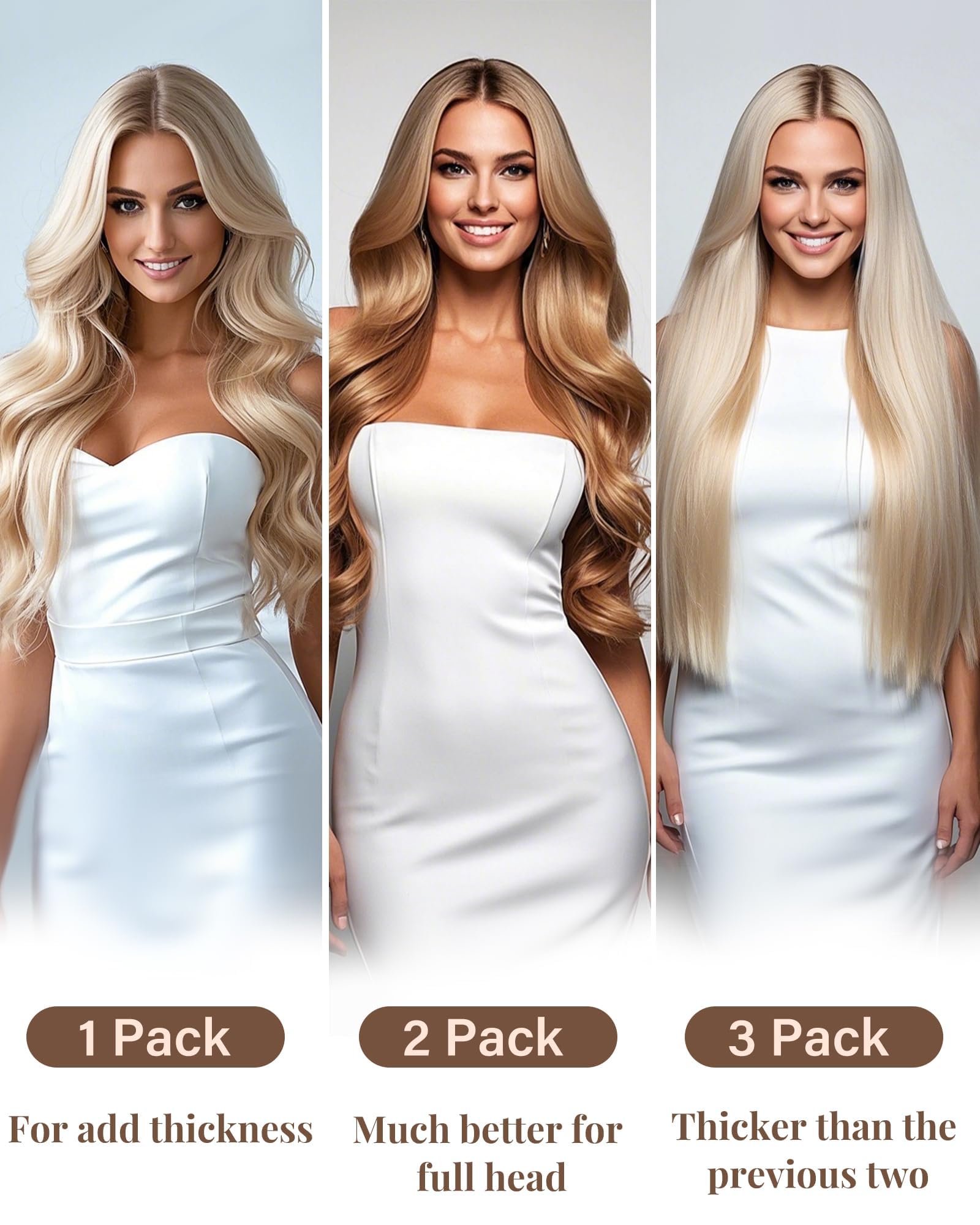 Hetto Weft Hair Extensions Real Human Hair Platinum Blonde 20 Inch 100g - Human Hair Weft Extensions for Professional Hair Thickening, Salon Sew in Hair Extensions for Party Use #60 — view 7