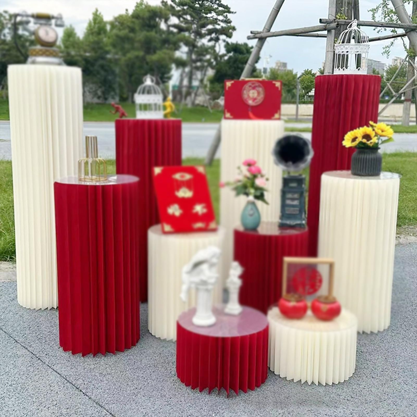 Papier Säulen Display Sockeln Stehen, Zylinderstän Hochzeit Mittelstücke Karton Vasen Stand, Party Geburtstag Dessert Tisch römische Säule(Black)