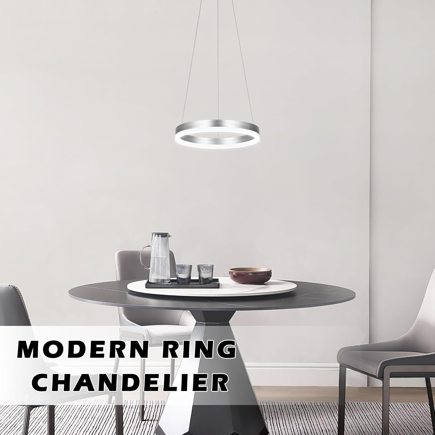 12" Nickel Led Ring Chandelier Ring Modern Led Chandelier Modern Pendant Lights Adjustable Height Light Contemporary Light Fixture for Kitchen Island Bedroom Kitchen Island Dining Room