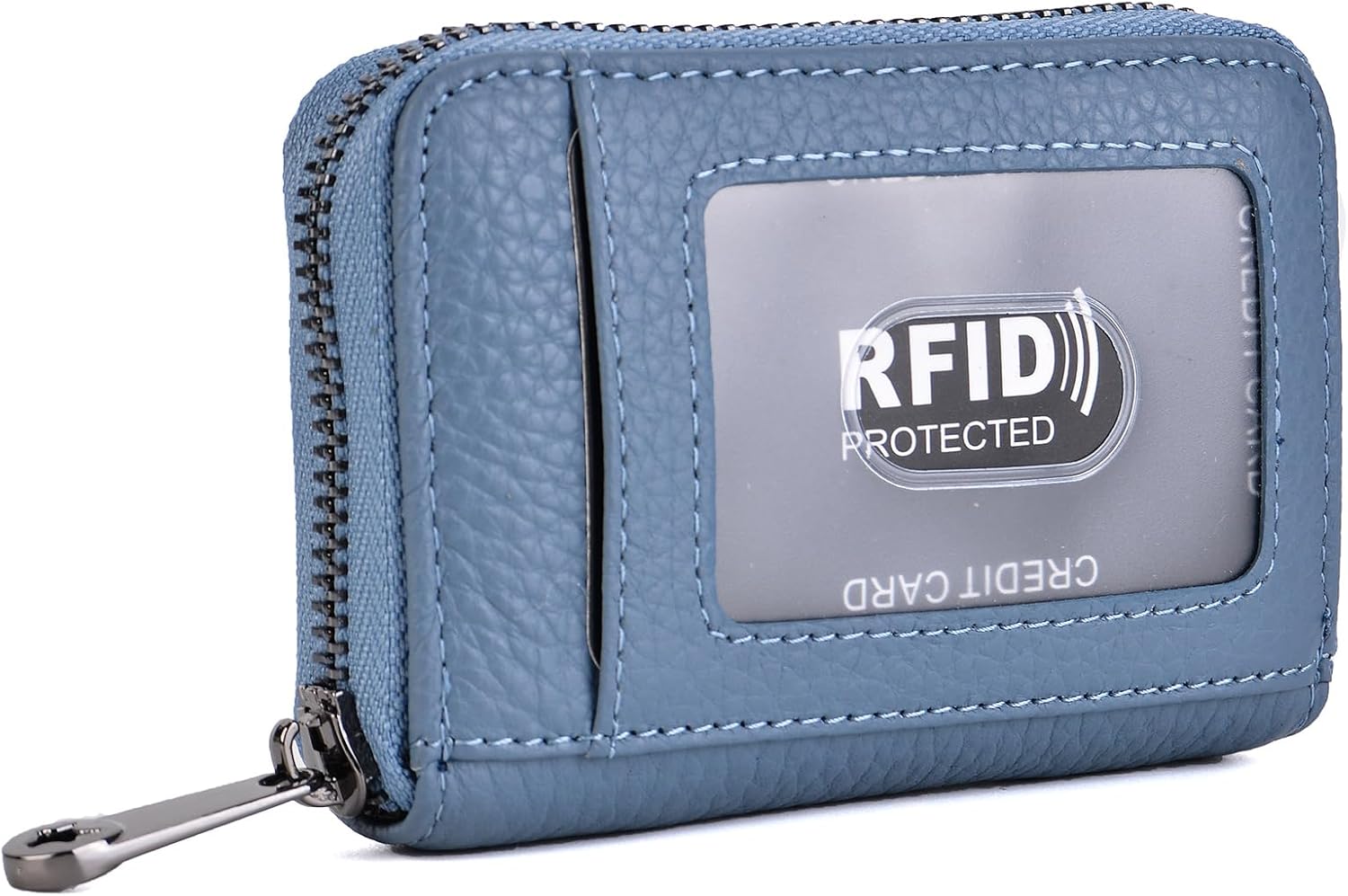 EASTNIGHTS Genuine Leather Credit Card Wallet Accordion Zipper Rfid Credit Card Holder Small Coin Purse with ID Window (blue)