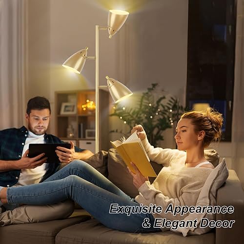Miniatura 3 de Lámpara de pie de árbol para sala de estar, lámpara de pie industrial de 3 luces con 3 bombillas LED, cabezales de rotación ajustables, lámpara de