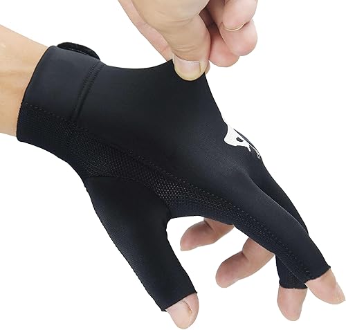 Miniatura 8 de Guantes de billar para hombres y mujeres, guantes de billar para mano izquierdaderecha, guantes de secado rápido de 3 dedos, ideales para tiradores