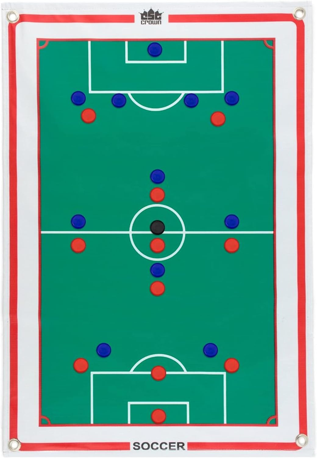 Crown Sporting Goods Magnetic Soccer Coaches Strategy & Tactic Board - 23.75" x 16.75" Premium, Double Sided Roll-Up Play Calling Clipboard, Full & Half Field View Sides, & 24 Magnets