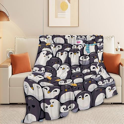 Miniatura 2 de Manta con diseño de pingüinos, regalo de animales para niñas, niños, amantes de los pingüinos, mujeres, adultos, cálida y cómoda manta de franela de